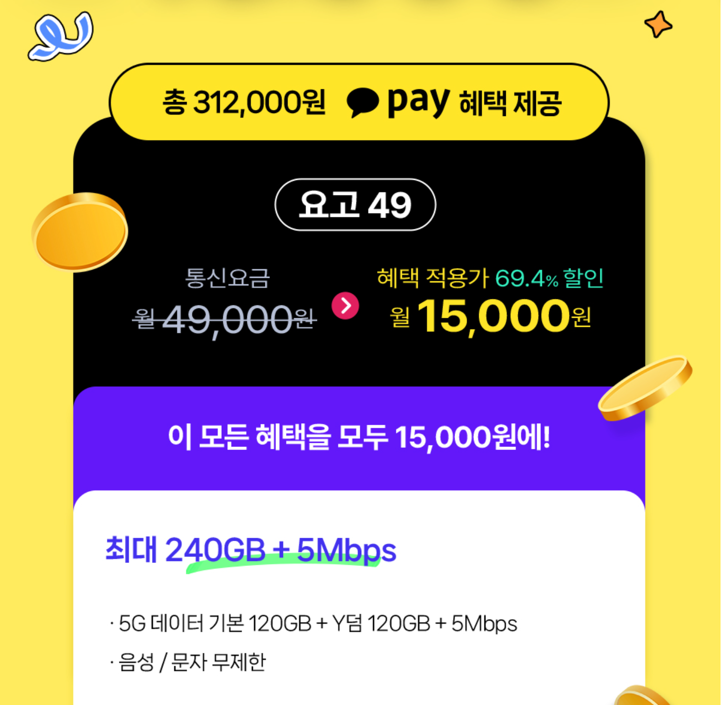 KT닷컴 요고49 요금제 기본 혜택