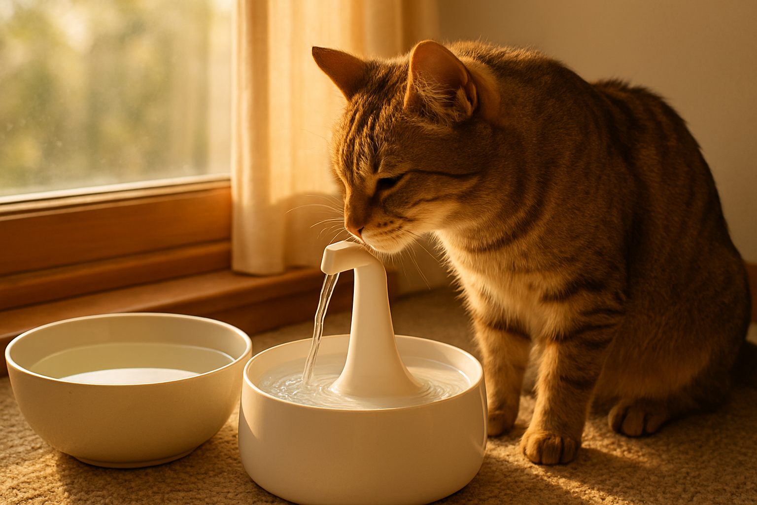 재발 방지를 위한 수분 섭취 환경을 갖춘 고양이 급수 코너