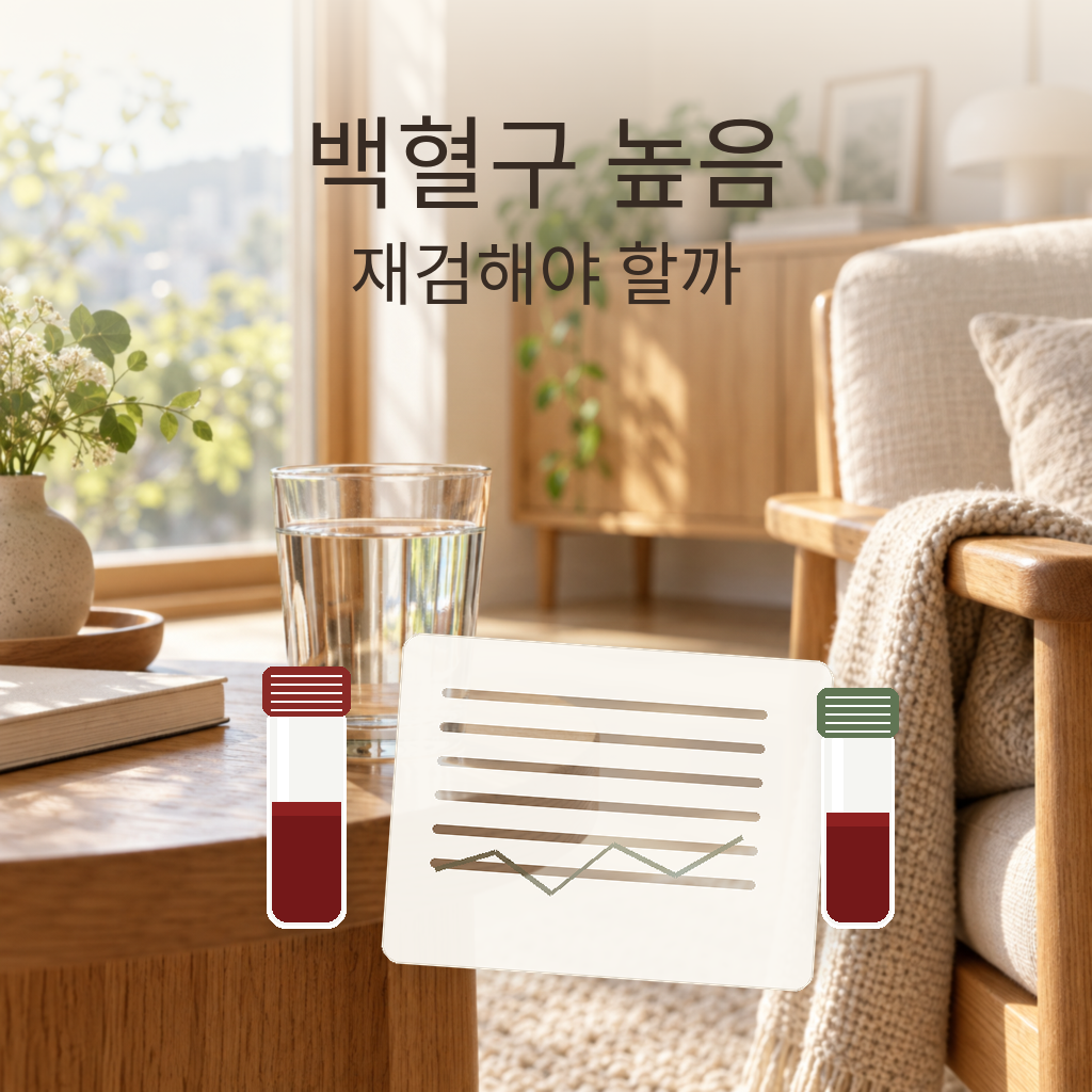 백혈구 높음 재검해야 할까 문구와 혈액검사 튜브가 있는 대표 이미지