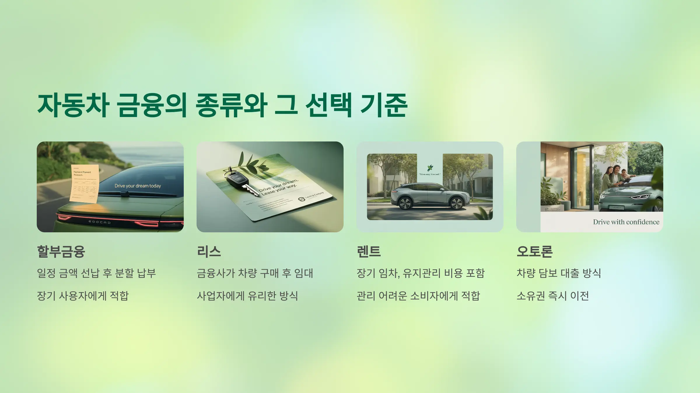 자동차 금융의 종류와 그 선택 기준