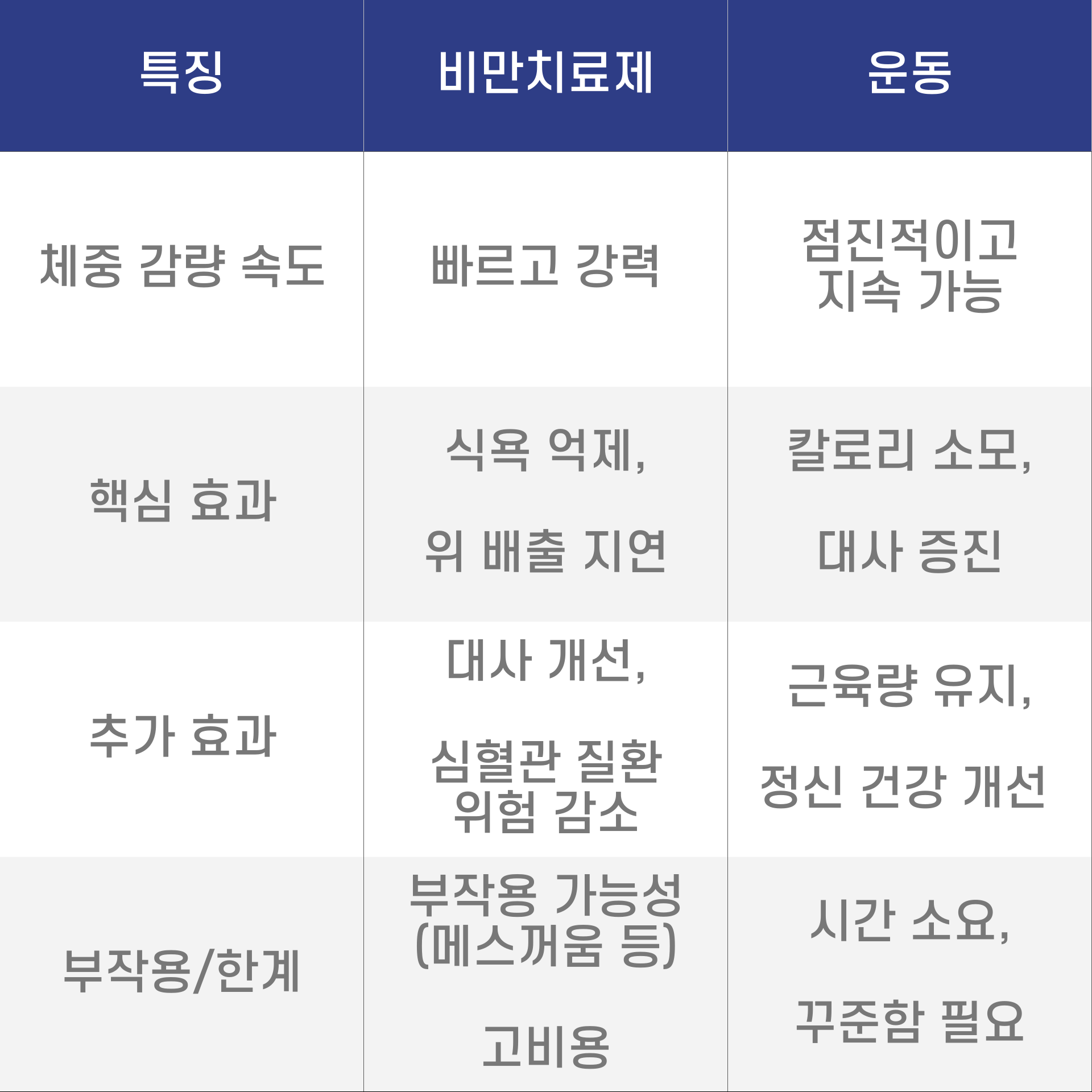 비민치료제-운동-비교표