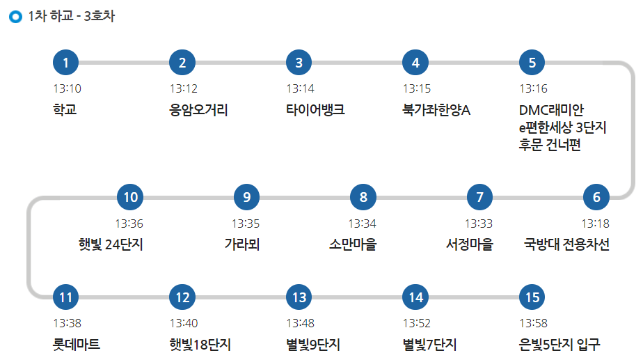 명지초 3호차 셔틀 수요일 1차 하교 노선 시간표