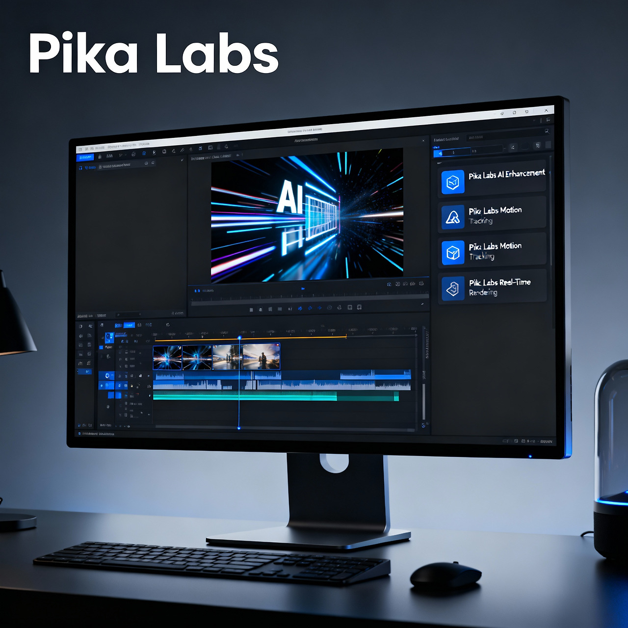 Pika Labs의 고급 영상 편집 기능과 특수 효과 인터페이스를 보여주는 전문적인 작업 공간