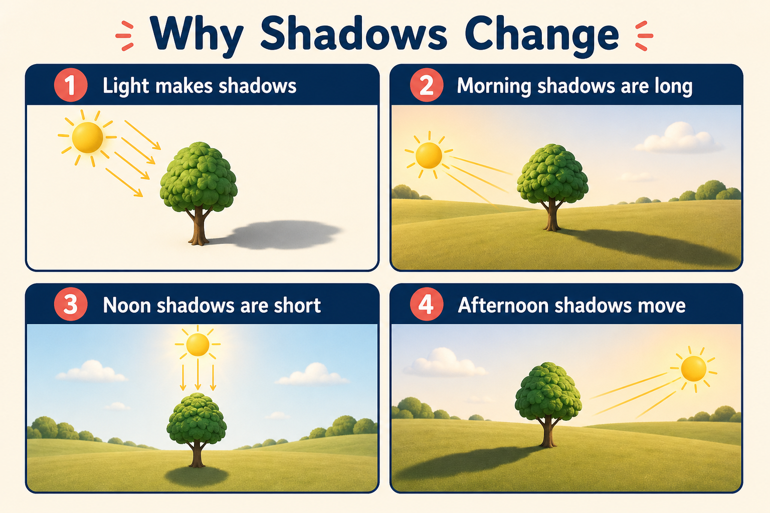 Infographic explaining why shadows change during the day