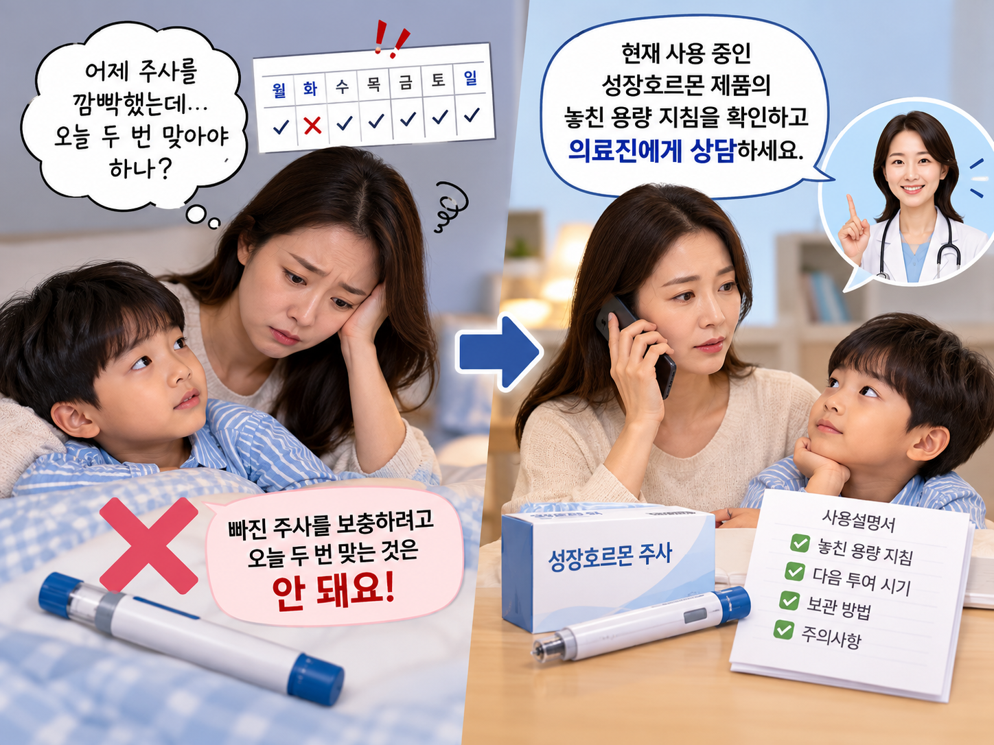 놓친 성장호르몬 주사, 의료진과 상담하세요