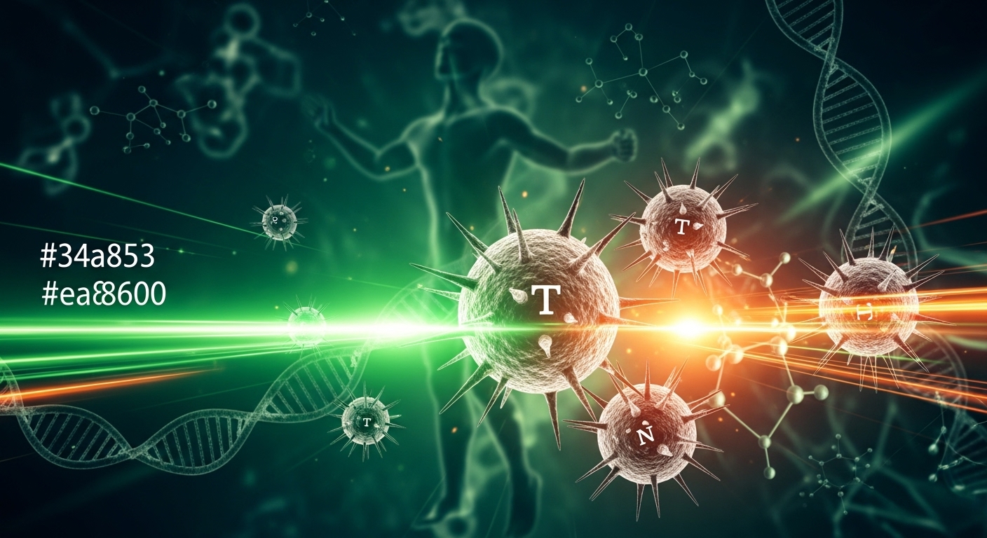 2025년 노화 방지를 위한 젊은 세포성면역 강화의 과학적 접근법을 보여주는 활기찬 이미지.