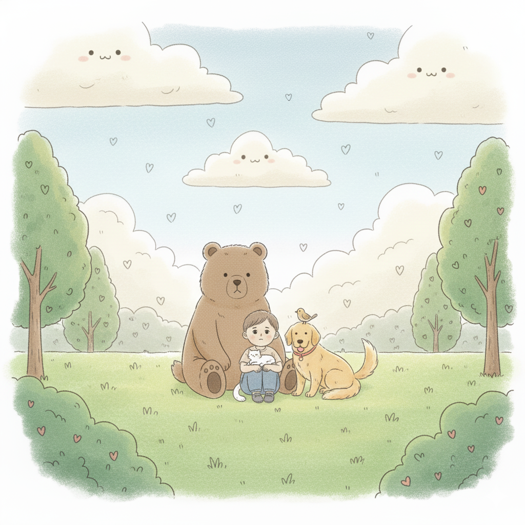 보호 욕구 – 하늘, 구름, 동물 등 보호적 이미지를 반복적으로 그림