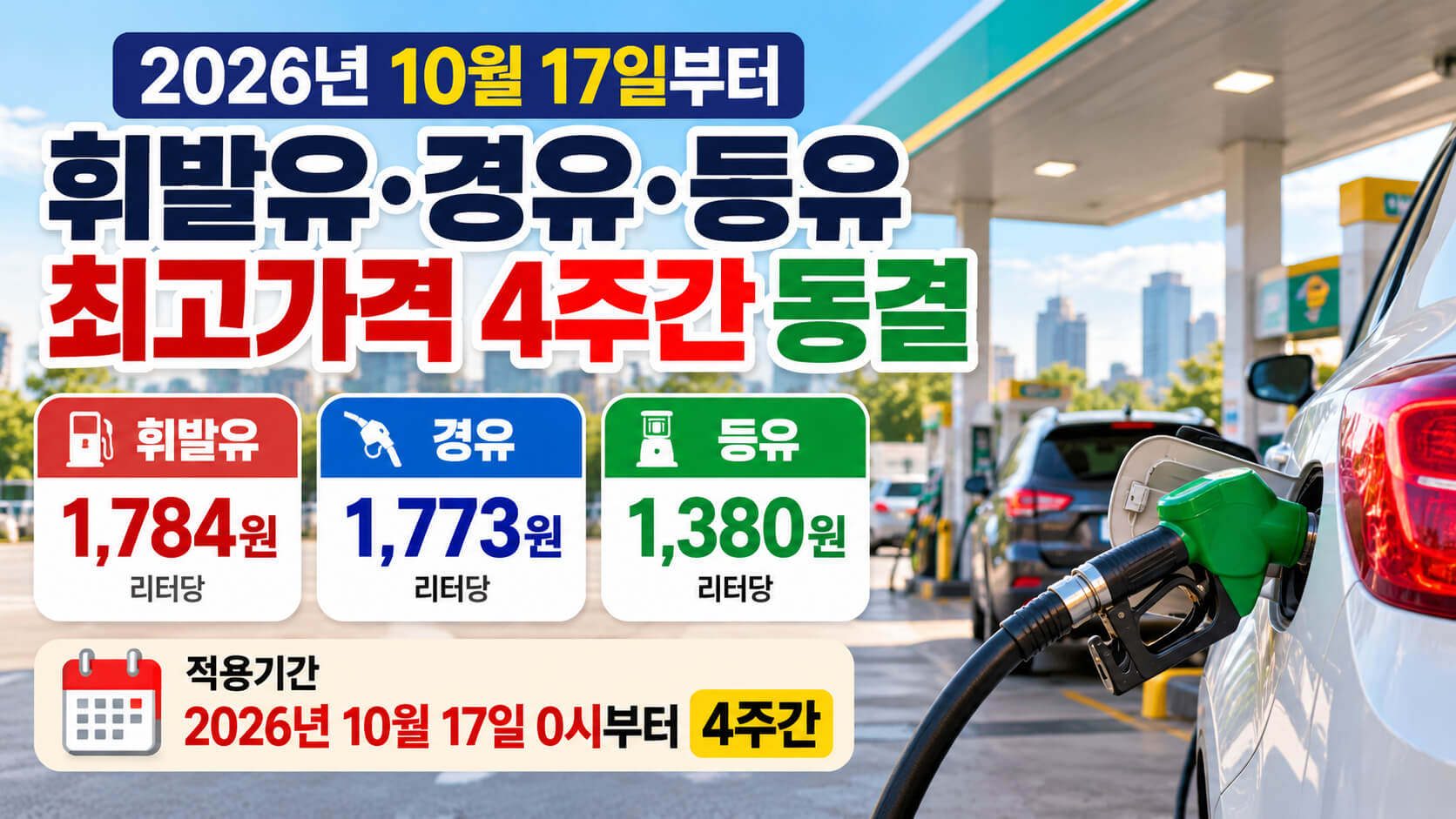 2026년 휘발유&middot;경유&middot;등유 최고가격 4주 동결 및 적용기간 안내 이미지