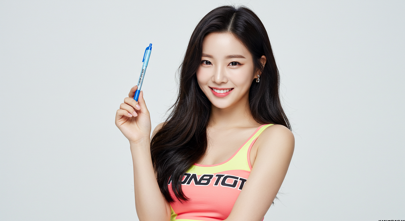 한국 볼펜을 자랑하는 한국여자.