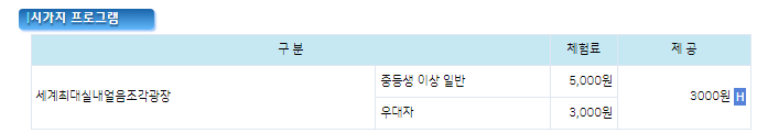 요금표 ( 출처: 화천산천어 축제 홈페이지)