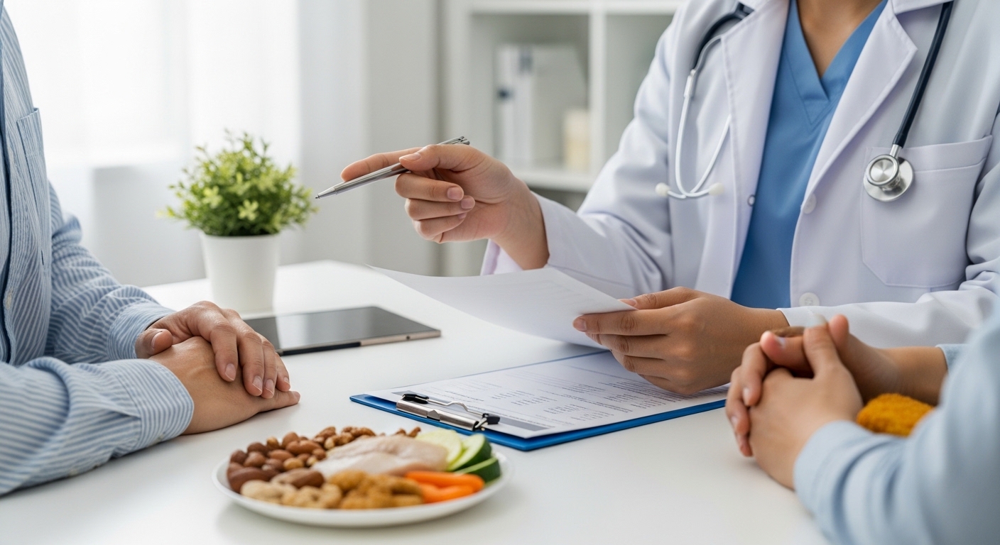 콜레스테롤 검사지를 확인하고 있다.