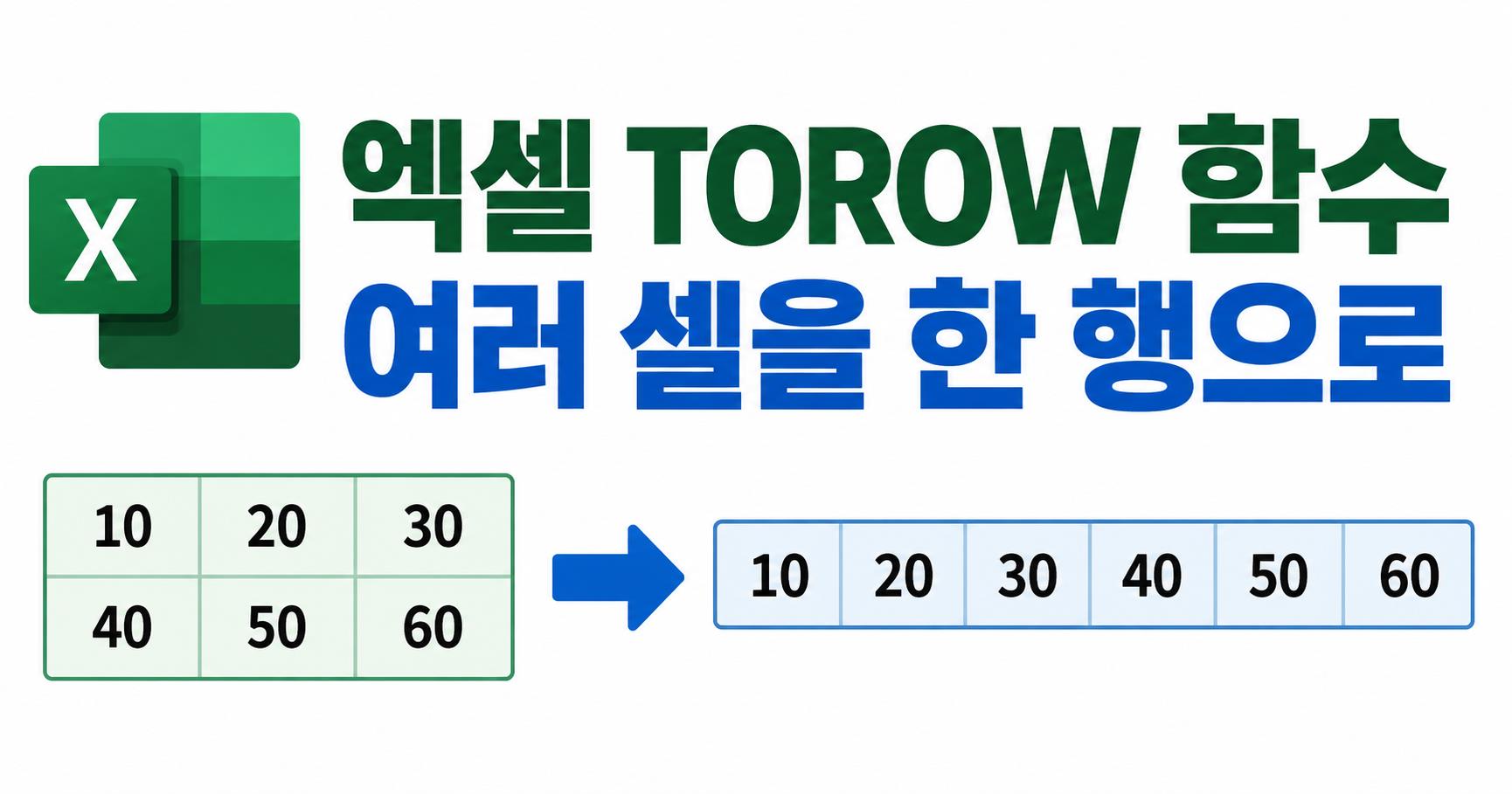엑셀 TOROW 함수로 2행 3열의 숫자를 한 행의 6개 셀로 펼치는 예제