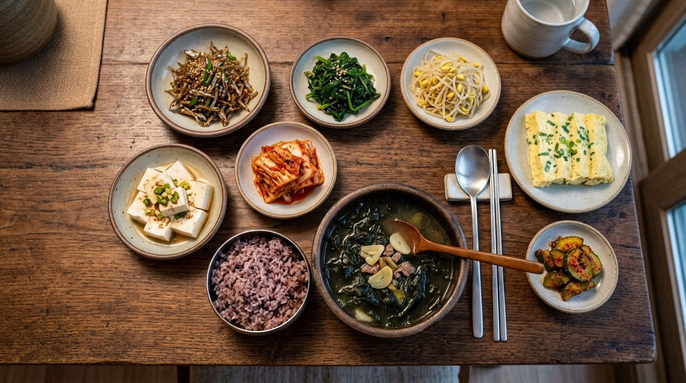 두부와 멸치 등 칼슘이 풍부한 한국 음식이 놓인 식탁