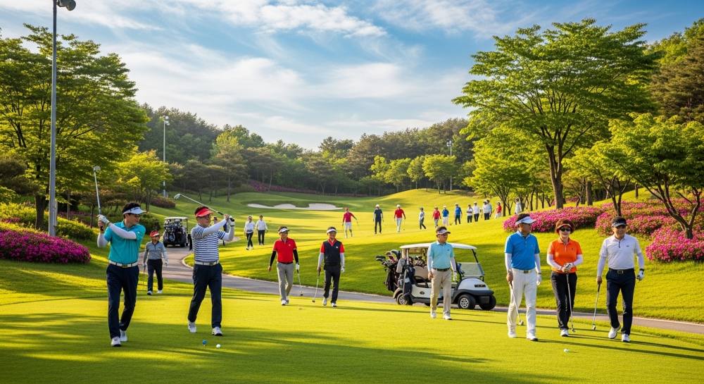 파크골프 모여서 하는 사진