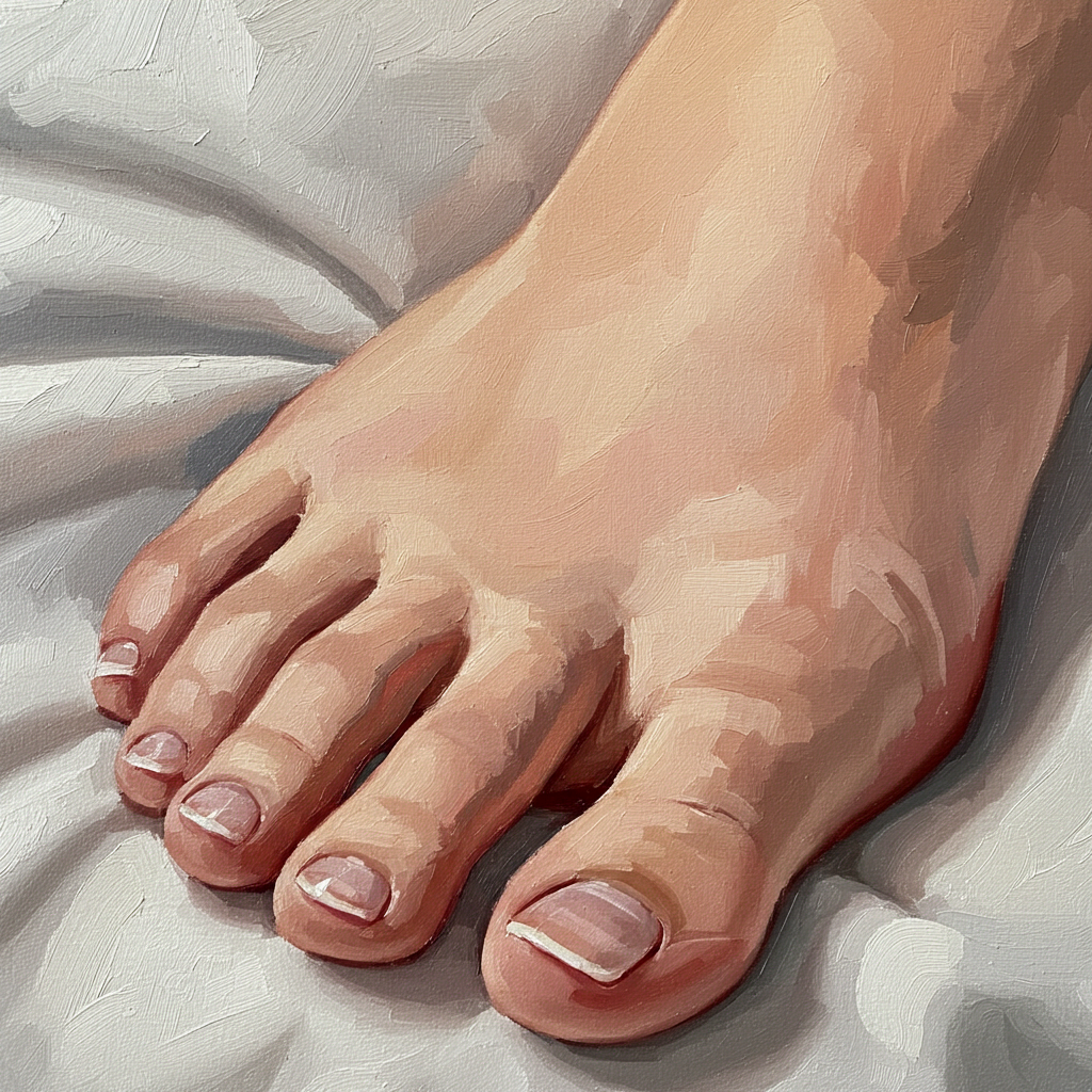 건강한 발과 발톱을 묘사한 유화 스타일 그림, 발 건강과 발톱 관리의 중요성을 상징적으로 표현한 일러스트
