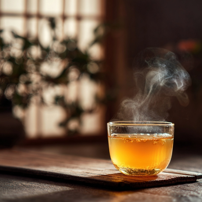 쟁반위 유자차 끓인찻잔