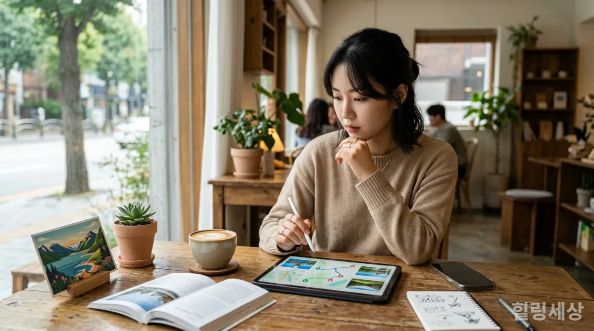 자신에게 맞는 여행 스타일을 고민하며 여행 계획을 세우는 MZ세대