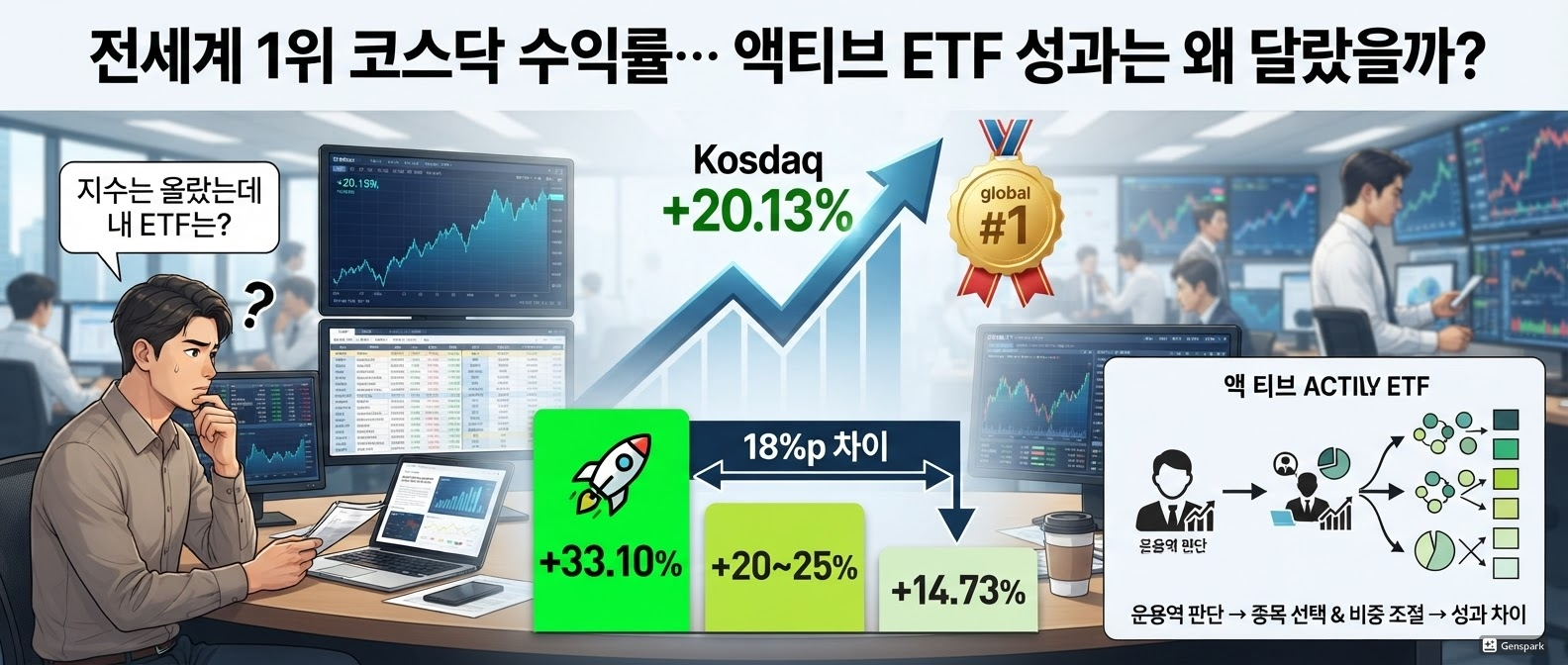 전세계 1위 코스닥 수익률… 액티브 ETF 성과는 왜 달랐을까?