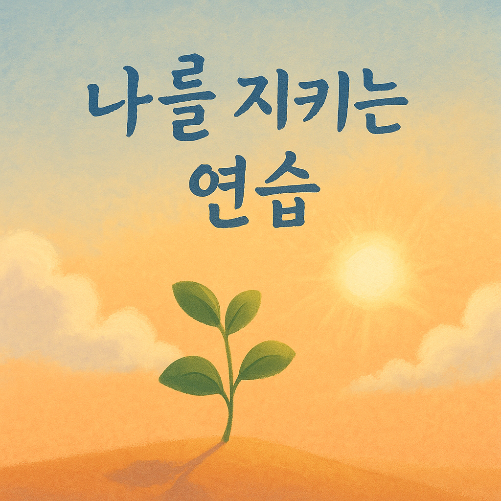 자존감을 지키는 연습이라는 메시지를 담은 감성적인 풍경 일러스트 이미지