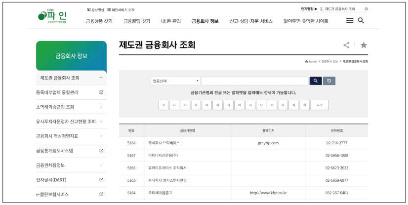 금융회사 조회하기