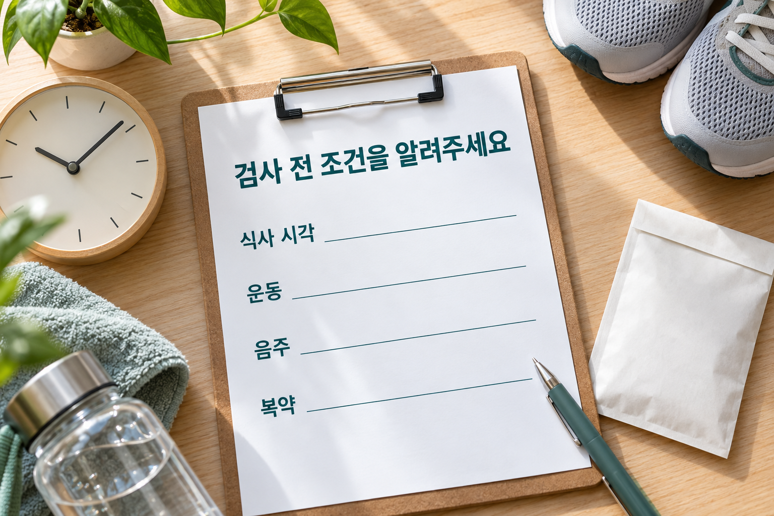 식사&middot;운동&middot;음주와 복약 조건을 검사기관에 알릴 메모
