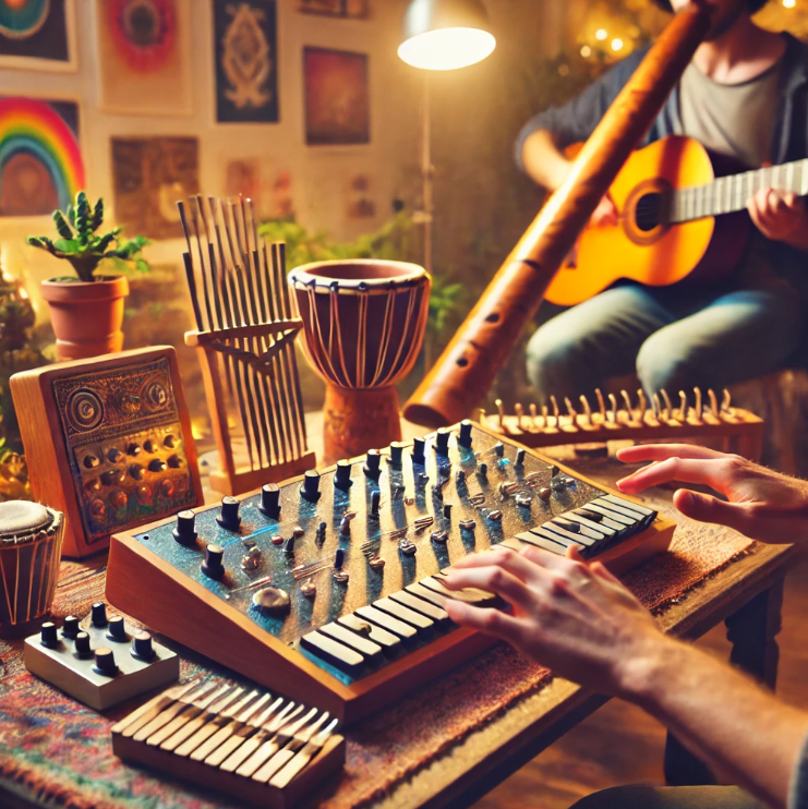 독특한 악기를 연주하는 사람들