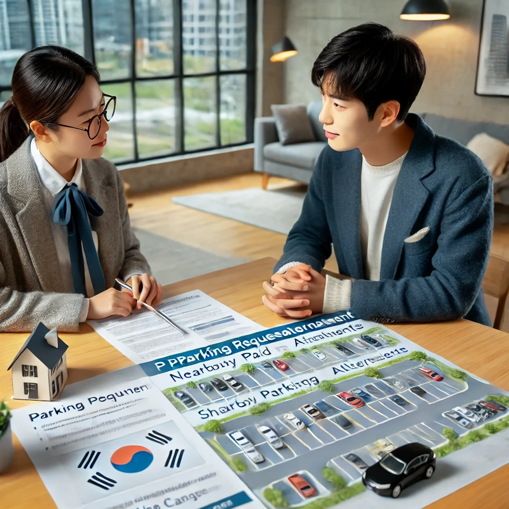 주차 대체 기준 관련 상담을 받는 임차인