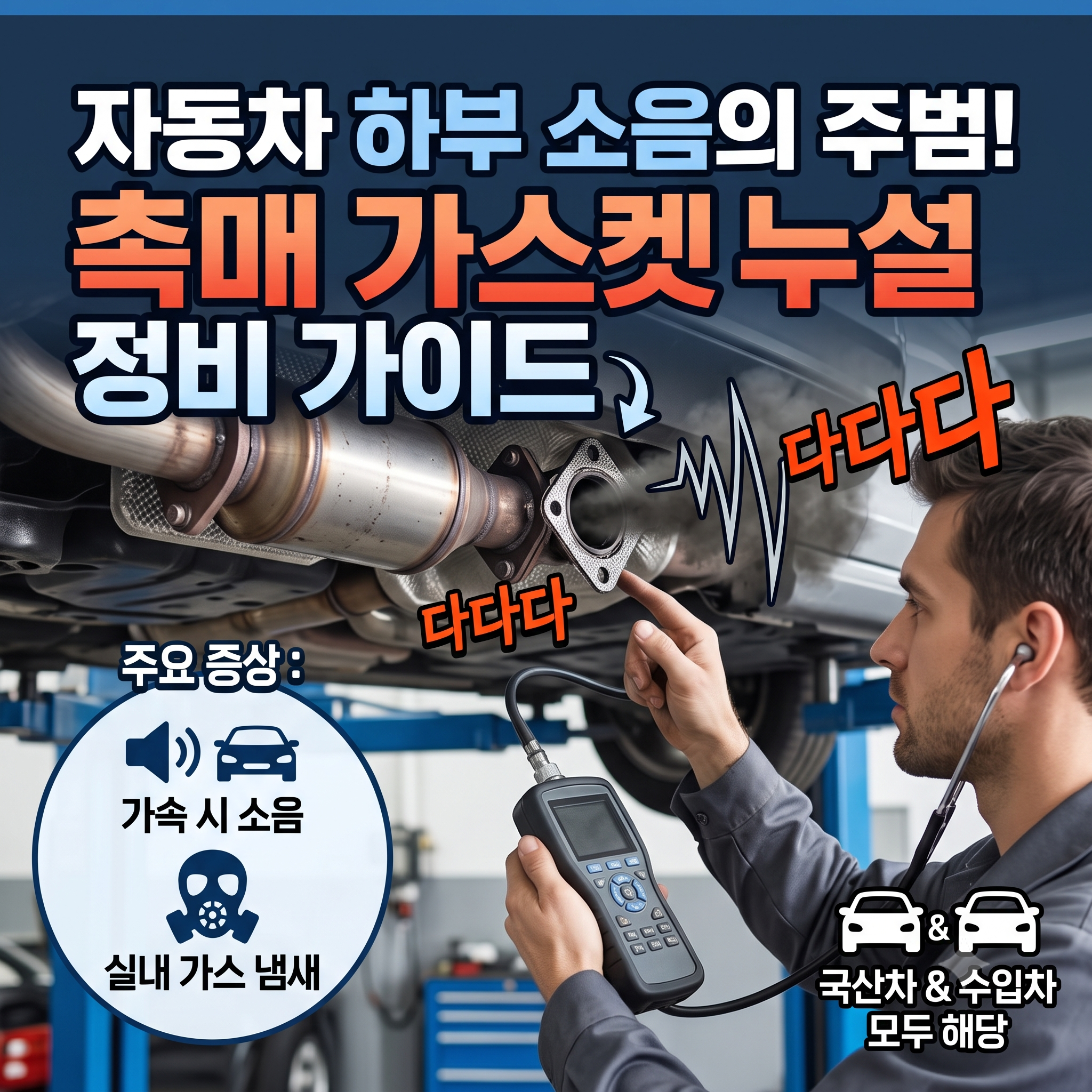 자동차 하부 '다다다' 소음 원인! 촉매가스켓 누설 증상 및 교체 비용 정리