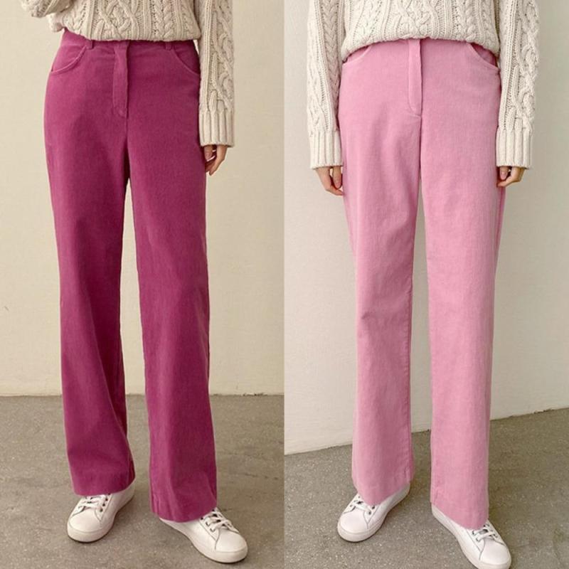 핑크 골덴바지 와이드 코듀로이 밴딩 팬츠