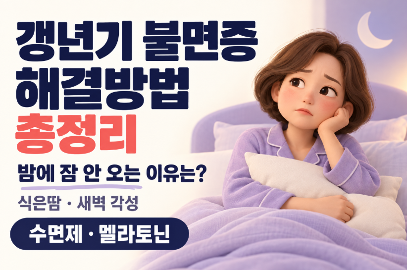갱년기 불면증 해결방법 총정리｜밤에 잠 안 오는 이유&middot;식은땀&middot;새벽 각성&middot;수면제&middot;멜라토닌