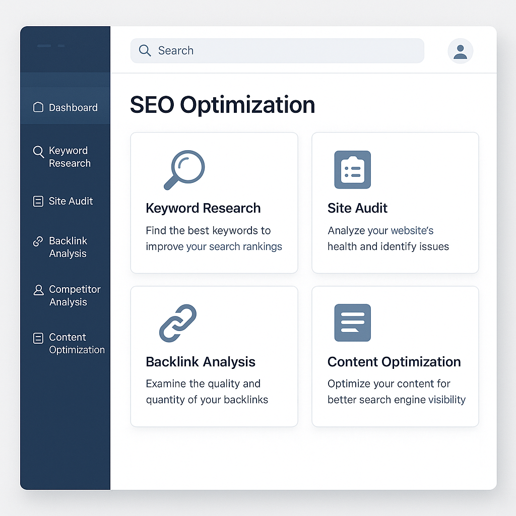SEO 최적화 기능 인터페이스 모형