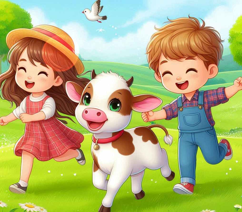 송아지와 노는 아이들