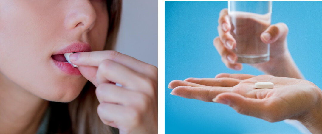 약을 먹는 사진, 약을 손바닥에 들고 있는 사진