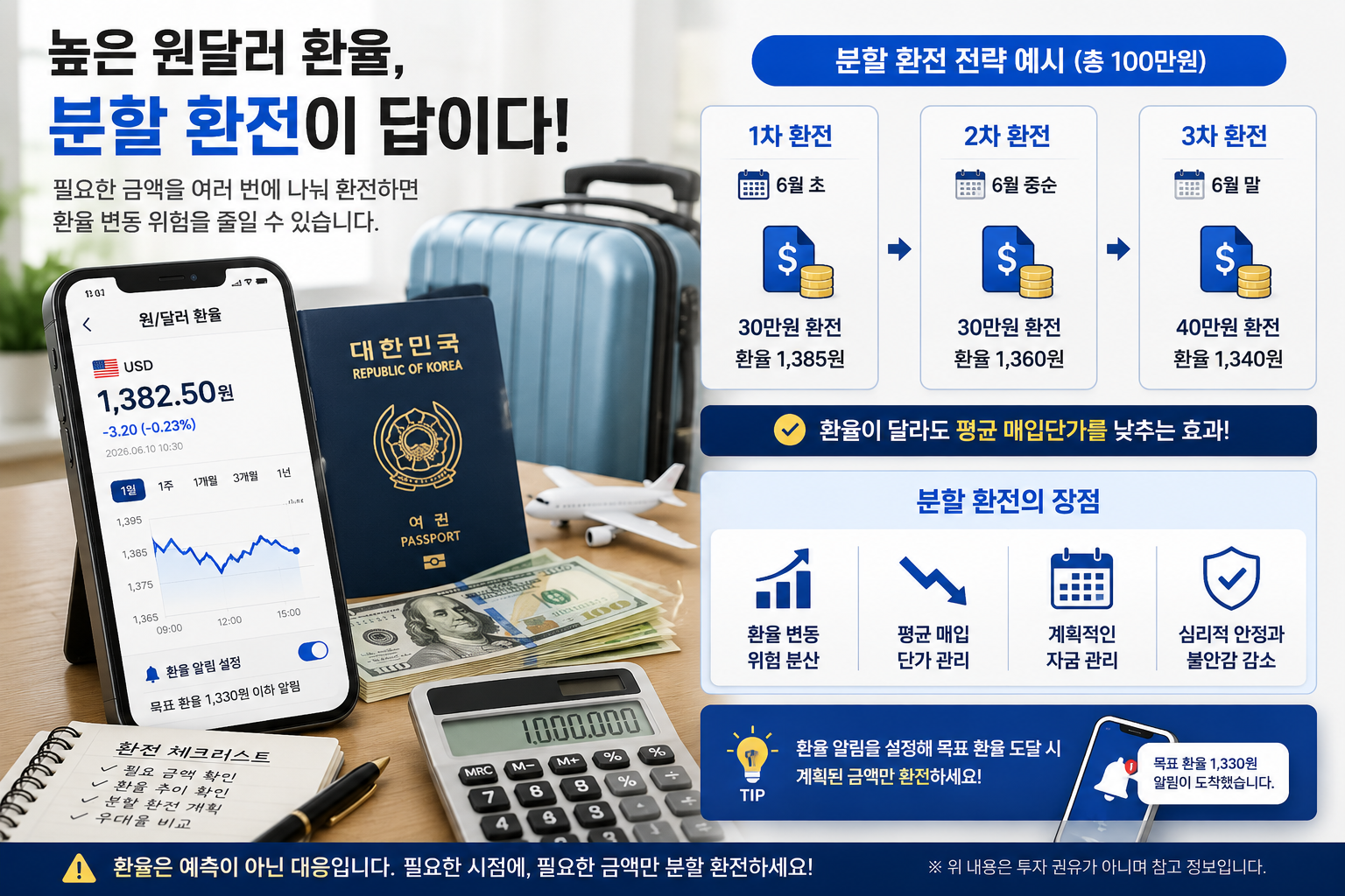 높은 원달러 환율에서 여행 경비를 여러 번 나눠 환전하는 방법