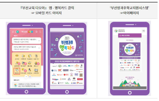 부산 방과후 행복카드 화면