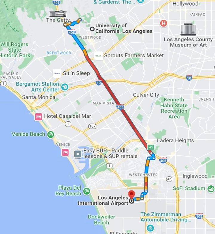 UCLA에서 LAX까지 꽉 막힌 도로 상황