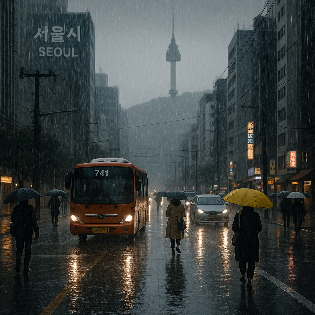 서울 장마 출근길 사진