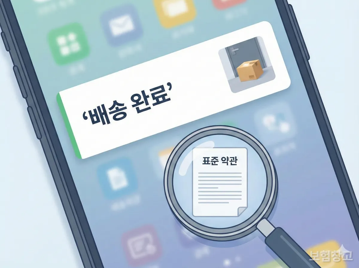 택배 배송 완료 알림과 표준약관을 확인하는 스마트폰 화면