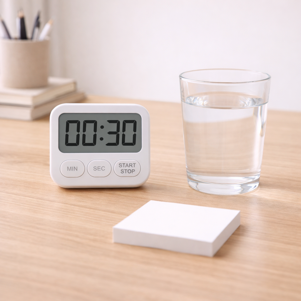 거북목 교정에 도움이 되는 30~60분 자세 리셋 습관을 상징한 이미지