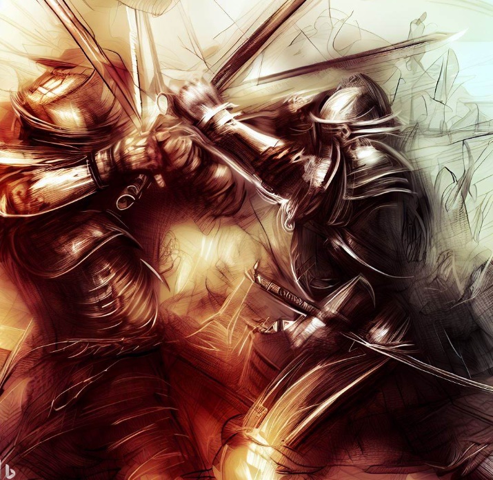 전투에서 맹렬히 싸우는 용사들