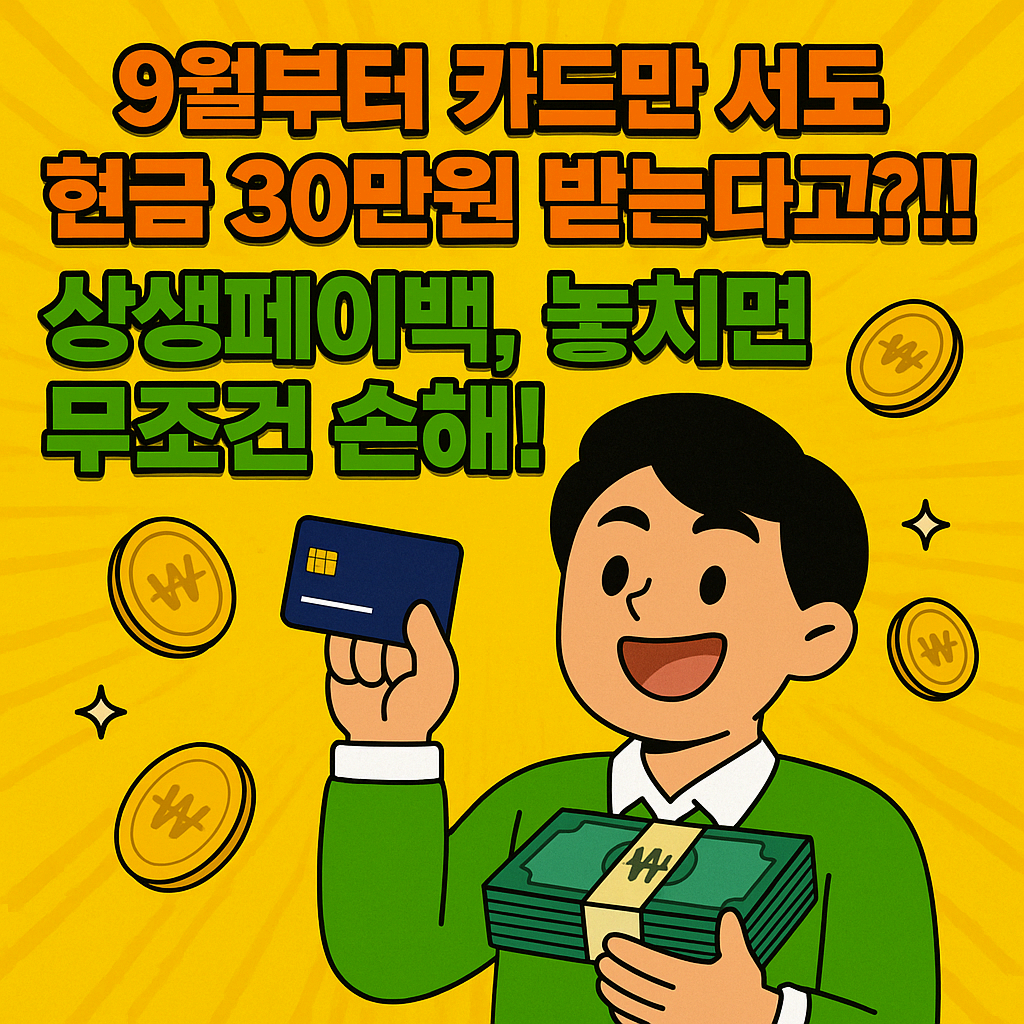9월 15일부터 카드만 써도 현금 30만원 받는다고?! 상생페이백, 놓치면 무조건 손해!
