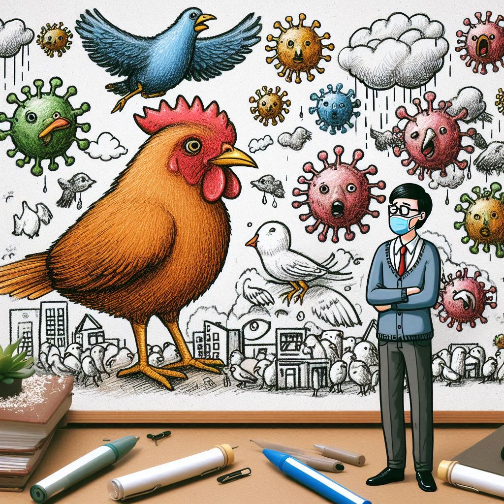 사람이 조류 인플루엔자 바이러스에 둘러싸인 모습