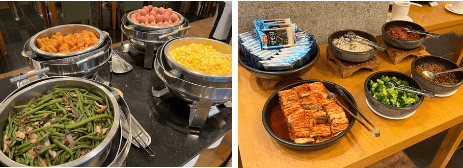 계란-해쉬브라운-그린빈-각종-음식들