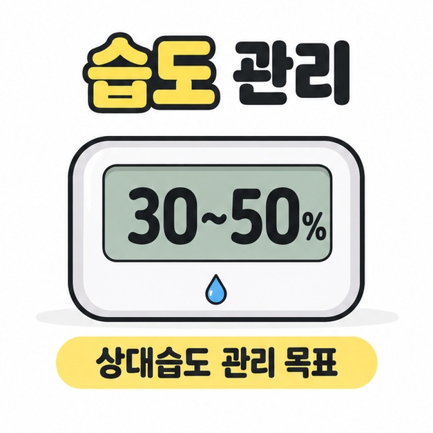 상대습도 관리 목표 30~50%를 큰 습도계 화면에 표시한 그림
