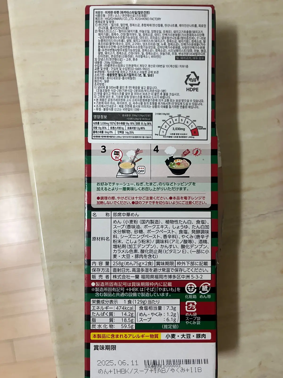 이치란라멘-밀키트-뒷면