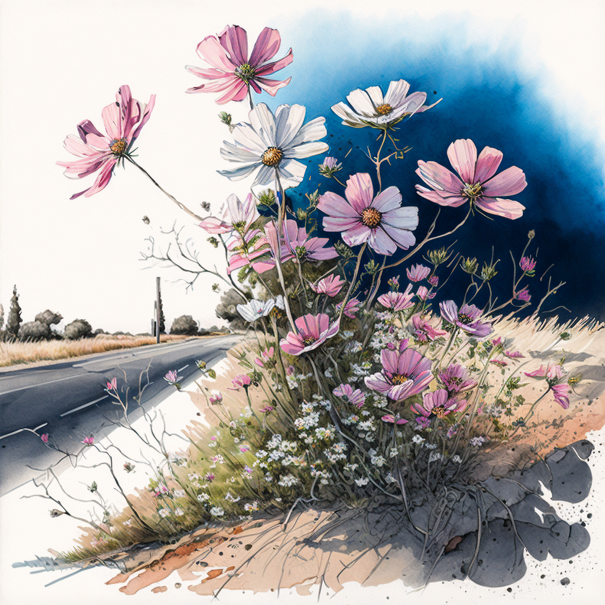 AI가 그린 길가의 코스모스 이미지