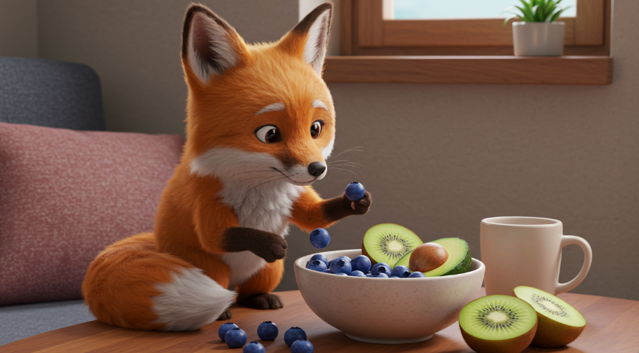 새치에 좋은 과일 먹는 여우