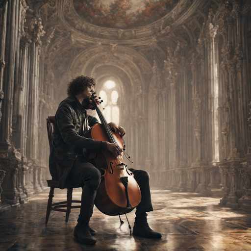 무대의 첼리스트 연주자