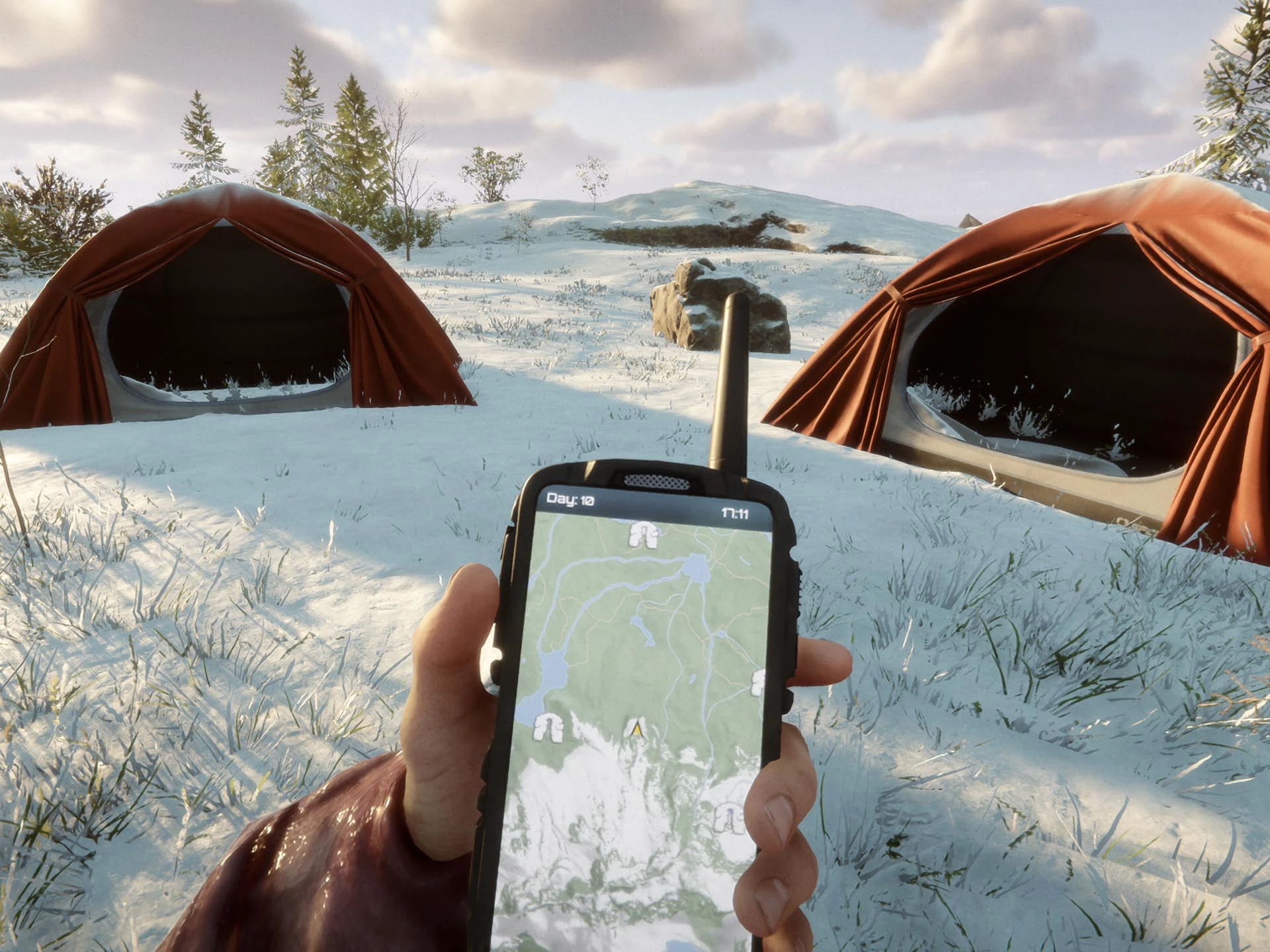 붉은색 텐트가 펼쳐진 모습