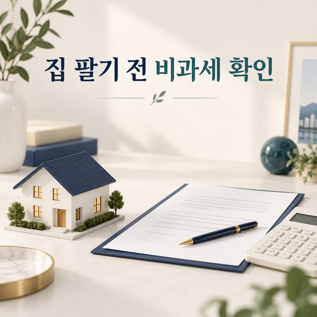 집을 팔기 전 비과세를 검토하는 집 모형과 문서